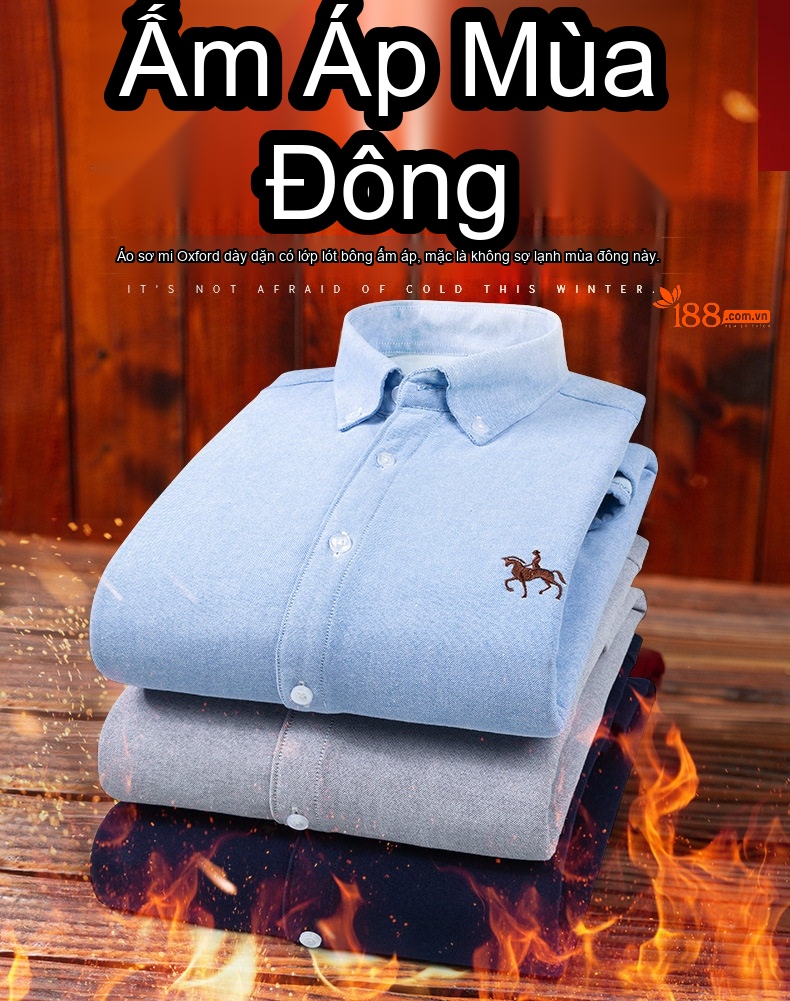 Áo Sơ Mi Dài Tay Nam Cotton Oxford Lót Lông Dày Dặn Giữ Ấm Màu Trắng, Hồng, Xanh Dương, Xám... chi tiết 1