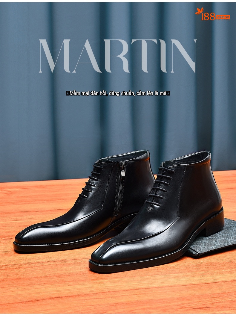 Boot Martin Nam Da Thật Mũi Nhọn Chiều Cao Đế Khoảng 3cm Màu Đen, Nâu chi tiết 2