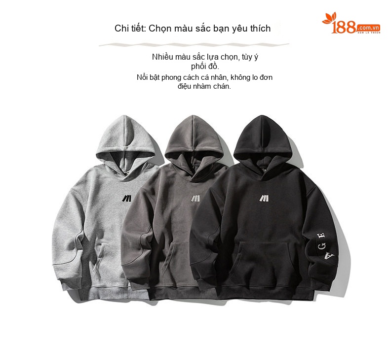 Áo Hoodie Nam Nữ Form Rộng Dáng Oversize Cotton Dày Dặn Màu Đen, Xám, Ghi chi tiết 4
