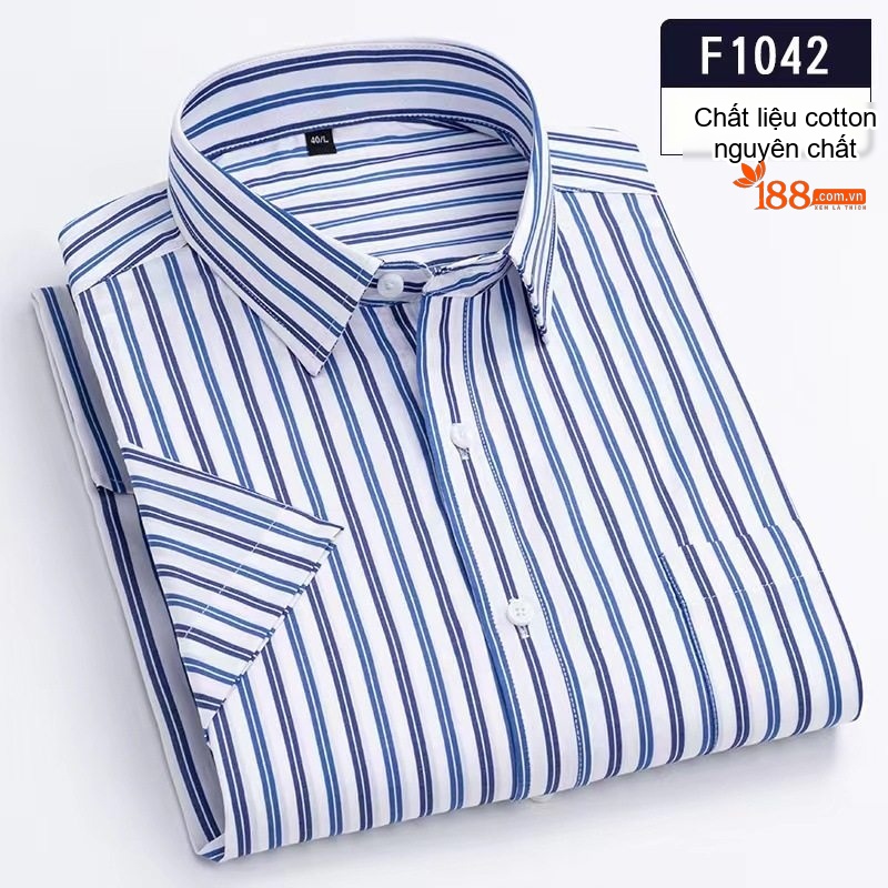 Áo Sơ Mi Nam Tay Ngắn Cotton Kẻ Sọc Trung Niên Hàng Ngày Màu Xanh, Trắng, Vàng, Nâu... chi tiết 5