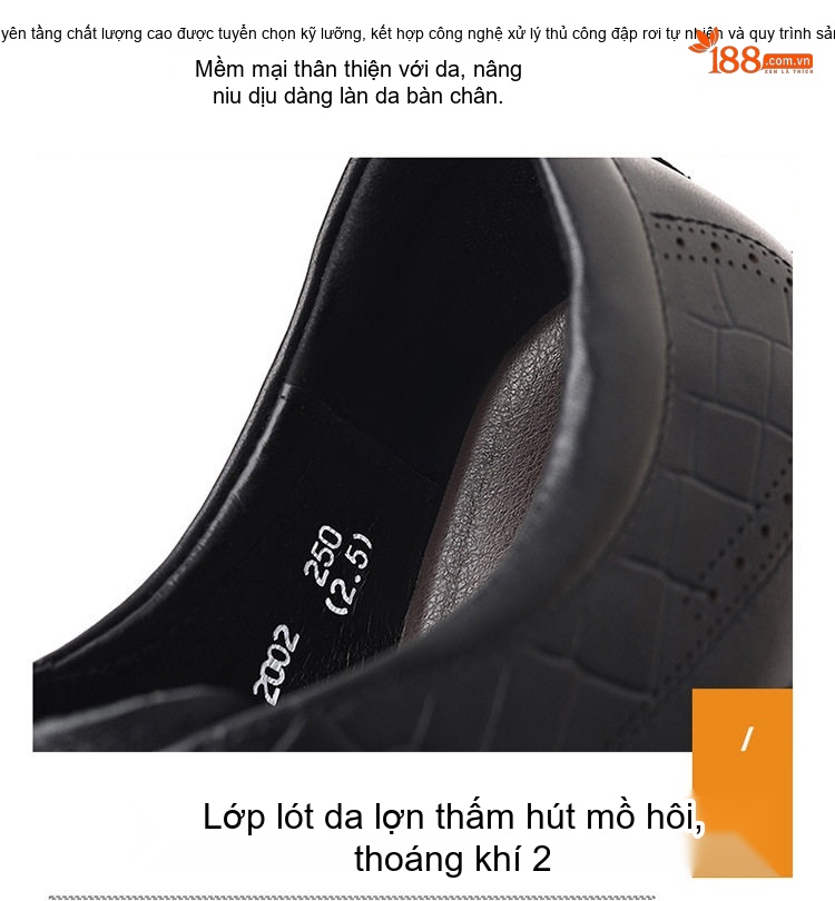 Giày Tây Buộc Dây Nam Da Bò, Kiểu dáng Brogue, Chiều Cao Đế Khoảng 3cm Màu Nâu, Đen chi tiết 13