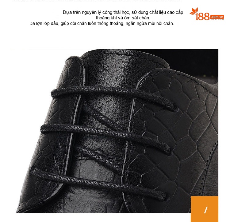 Giày Tây Buộc Dây Nam Da Bò, Kiểu dáng Brogue, Chiều Cao Đế Khoảng 3cm Màu Nâu, Đen chi tiết 14