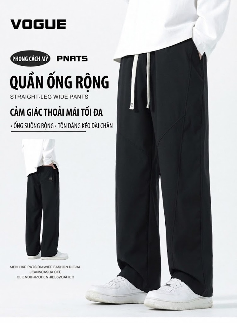Quần thể thao nam dáng rộng ống suông phong cách đường phố chi tiết 1
