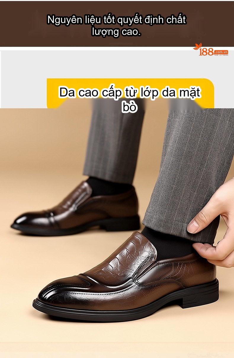 Giày Lười Nam Da Bò Mềm Chiều Cao Đế Khoảng 3cm Màu Nâu, Đen chi tiết 9