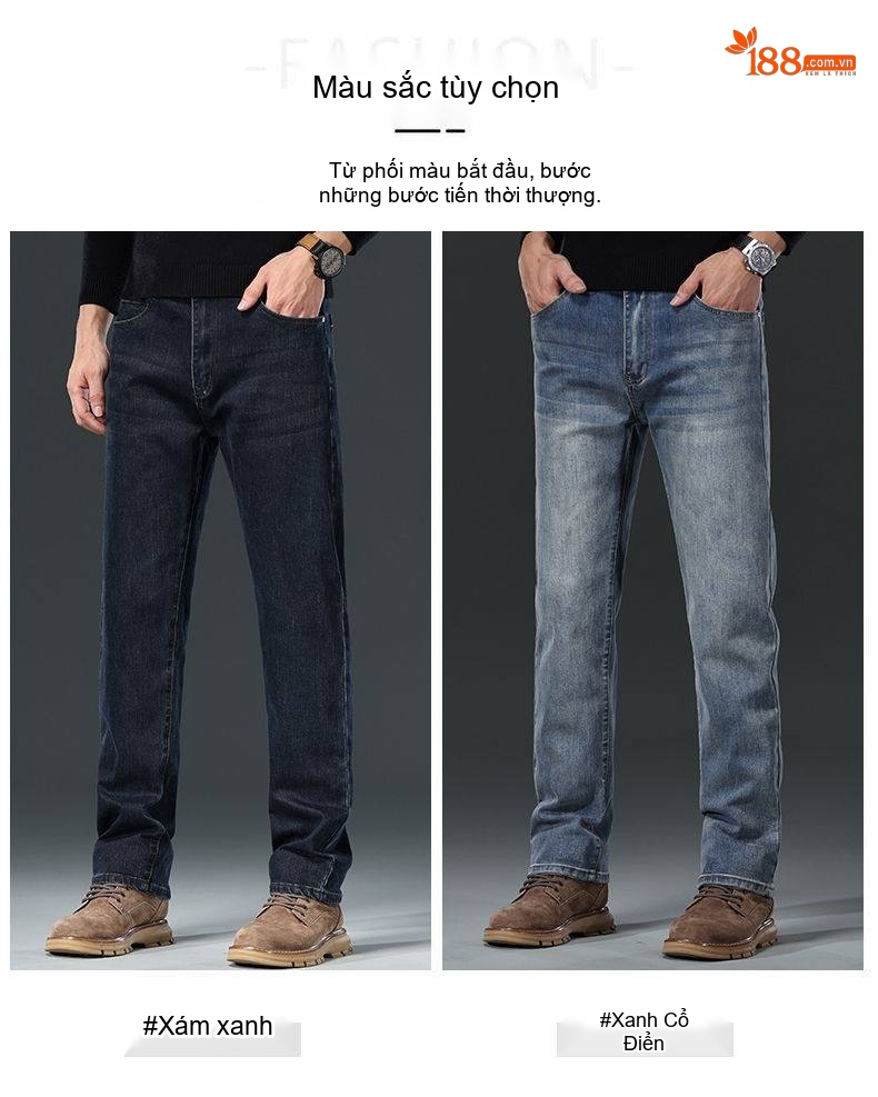Quần Jean Dài Nam Cotton Co Giãn Thoải Mái Dáng Suông Màu Xanh Dương, Đen, Xám chi tiết 4