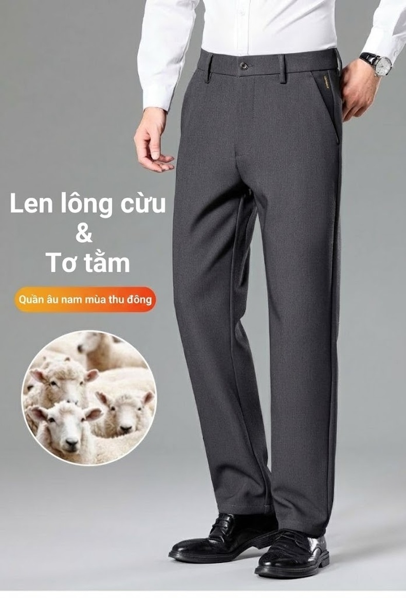 Quần Tây Nam Ống Đứng Rộng Vừa Vải Pha Len và Tơ Tằm Cao Cấp Màu Đen, Xám chi tiết 1