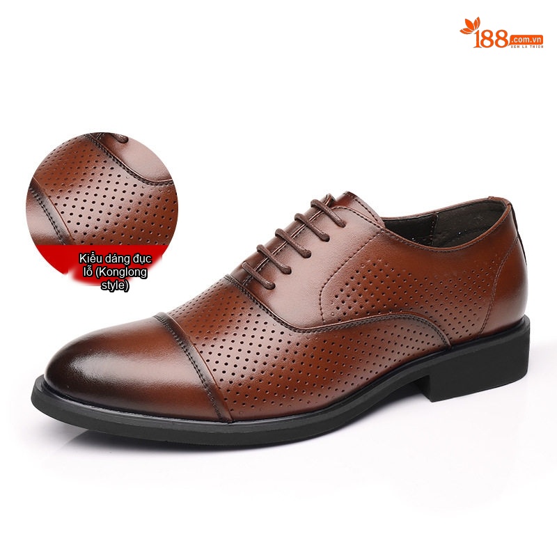 Giày Tây Buộc Dây Nam Da Bò Tăng Chiều Cao 6cm Phong Cách Anh Quốc Màu Đen, Nâu