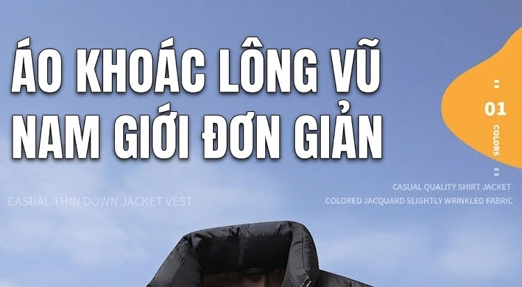 Áo Khoác Phao Nam Lông Vũ Ngắn Cổ Trụ Khóa Kéo Giữ Ấm Màu Đen, Be chi tiết 1