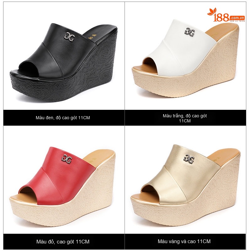 Dép Xuồng Nữ Hở Mũi Da Bóng Chiều Cao Đế 11cm Màu Đen, Đỏ, Trắng, Vàng...
