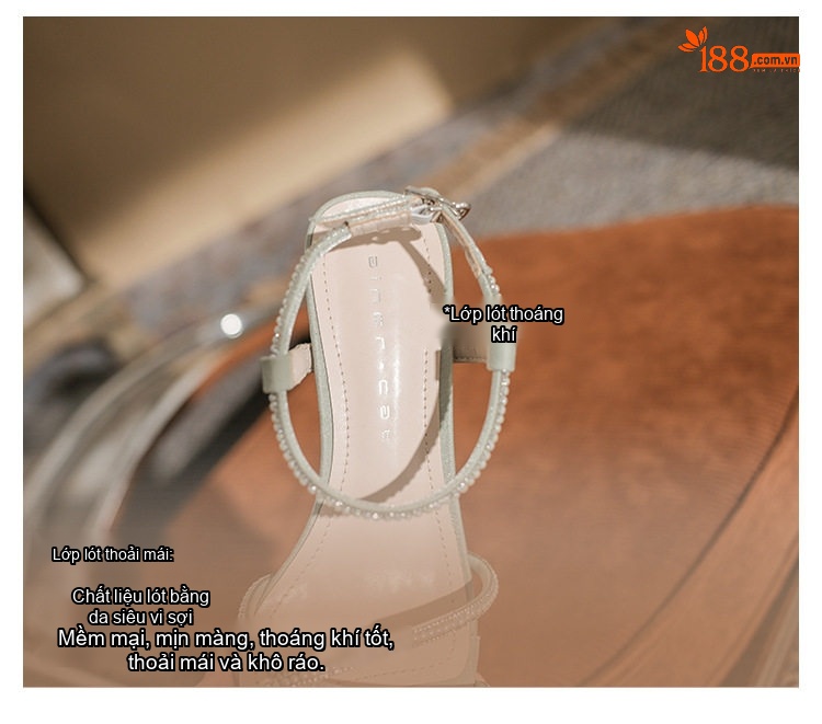 Giày Sandal Cao Gót Nữ Quai Mảnh Hở Ngón Đính Đá Gót Cao 8cm Màu Đen, Trắng chi tiết 8