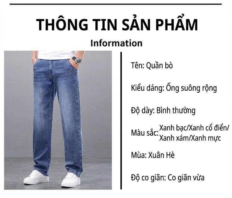 Quần Jean Nam Ống Đứng Dáng Rộng Co Giãn Thoải Mái Phong Cách Thu Đông Màu Xanh Đậm, Xanh Nhạt chi tiết 37