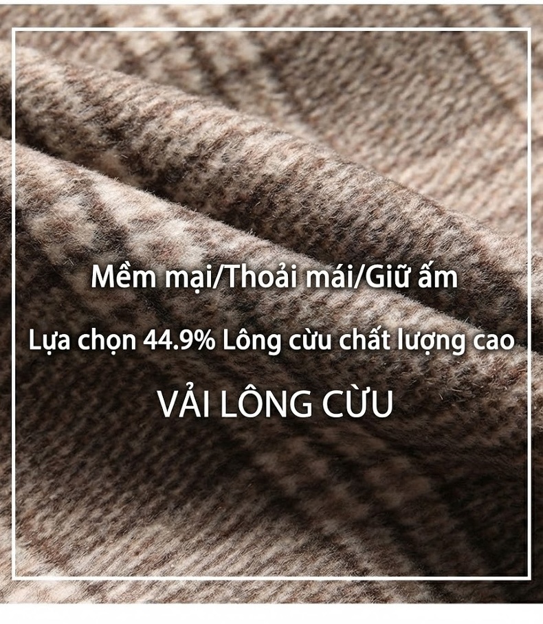 Áo Khoác Nam Ca Rô Ngắn Tay Dài Chất Liệu Lông Cừu Hai Mặt Dày Dặn Màu Nâu, Xám chi tiết 7