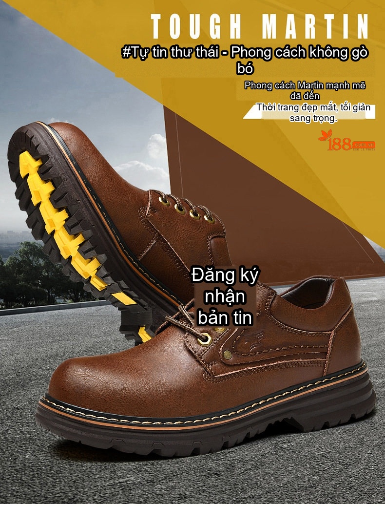Giày da bò outdoor công sở buộc dây đế cao 3 cm chi tiết 1