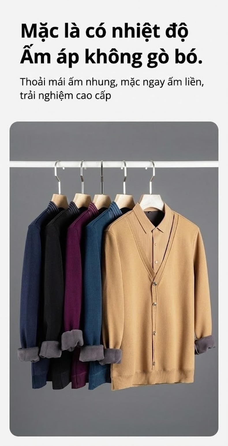 Áo Cardigan Nam Dệt Kim Lót Lông Giữ Ấm Kháng Khuẩn Màu Đen, Trắng, Xám, Xanh Navy... chi tiết 16