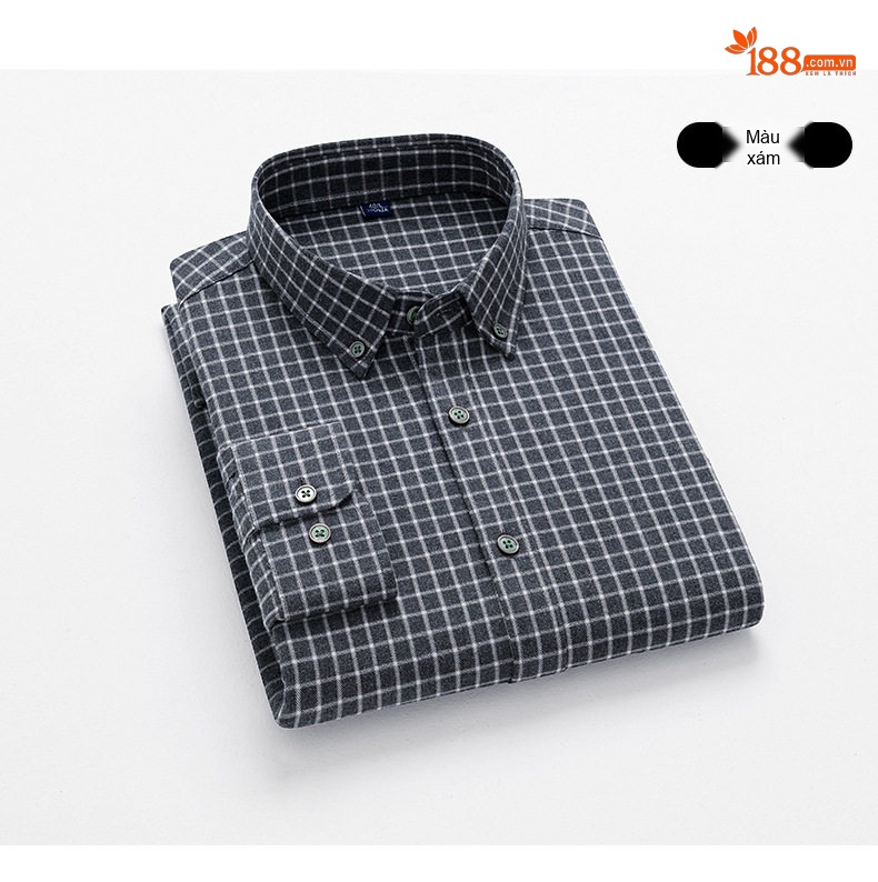 Áo Sơ Mi Nam Tay Dài Cotton Mài Lông Họa Tiết Kẻ Caro Phong Cách Trung Niên Màu Xanh Dương, Xám, Đen, Xanh Lá... chi tiết 12