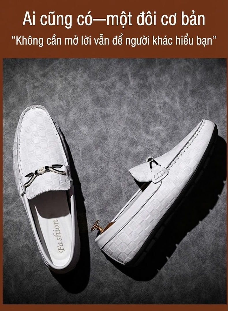 Giày Lười Nam Da Thật Thoáng Khí Chiều Cao Đế Khoảng 2cm Màu Đen, Xám, Xanh Dương, Trắng chi tiết 4
