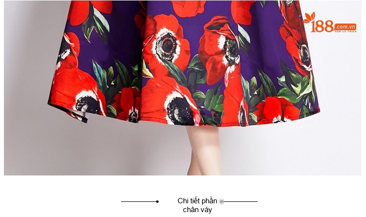 Váy Liền In Họa Tiết Dáng Xòe Nữ Tính Thanh Lịch Màu Đỏ, Tím chi tiết 10