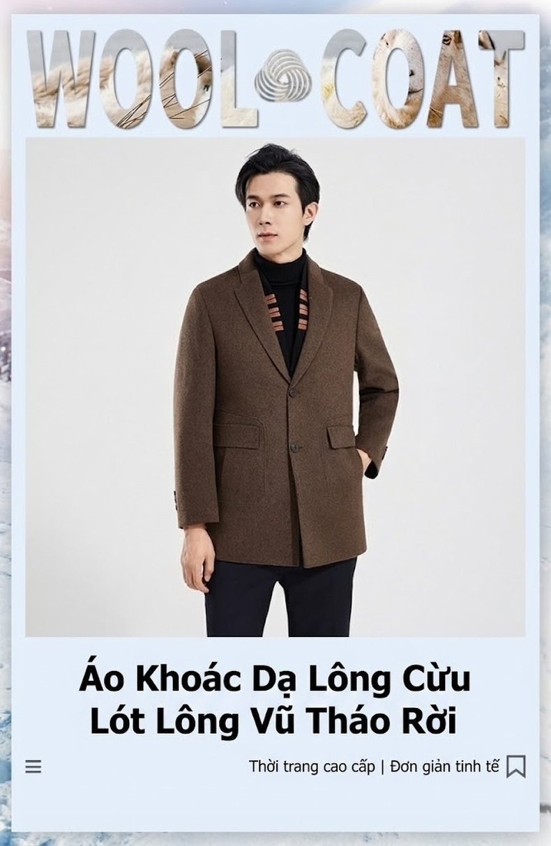 Áo Khoác Dạ Nam Lông Cừu Tháo Rời Cổ Áo Dáng Vừa Màu Nâu chi tiết 1