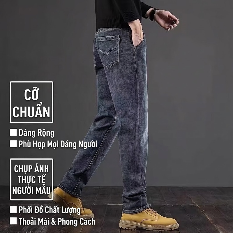 Quần Jean Dáng Suông Nam Ống Dài Lưng Vừa Co Giãn Thoải Mái Phong Cách Thời Trang Màu Xanh chi tiết 7