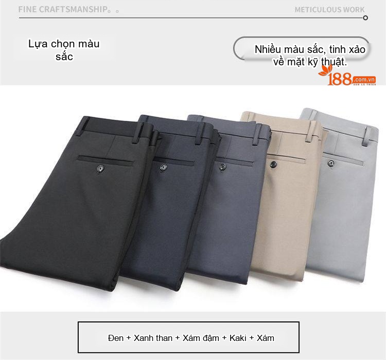 Quần Tây Nam Dáng Suông Bốn Chiều Co Giãn Chống Nhăn Cao Cấp Màu Đen, Xám, Be, Xanh Navy chi tiết 10