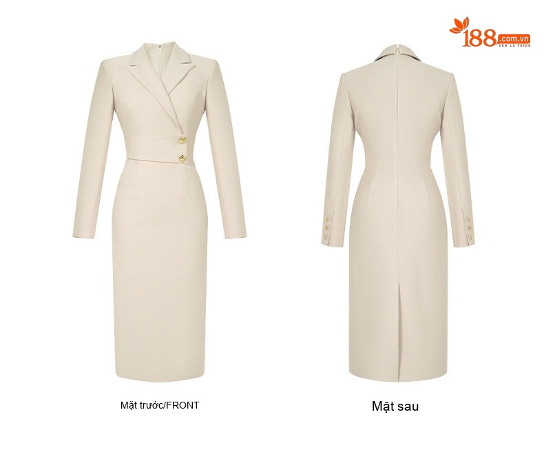 Váy Đầm Công Sở Nữ Dáng Vest Thanh Lịch, Trang Trọng Màu Be chi tiết 6