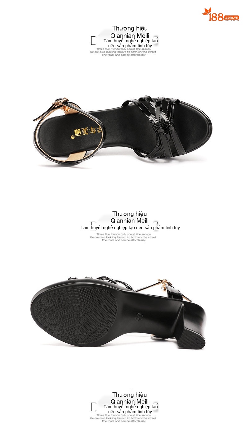 Giày Sandal Cao Gót Nữ Hở Ngón Quai Ngang Da Bóng Gót Cao 8cm Màu Đen, Đỏ, Trắng chi tiết 18