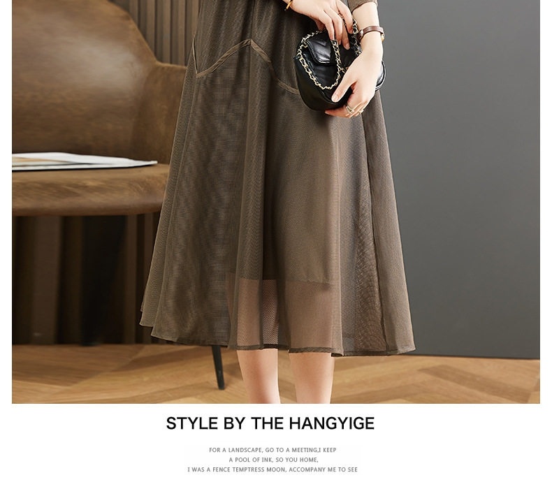 Set Áo Cardigan Dệt Kim và Chân Váy Midi Xòe Phong Cách Thời Trang Thu Đông Màu Nâu, Kem chi tiết 17