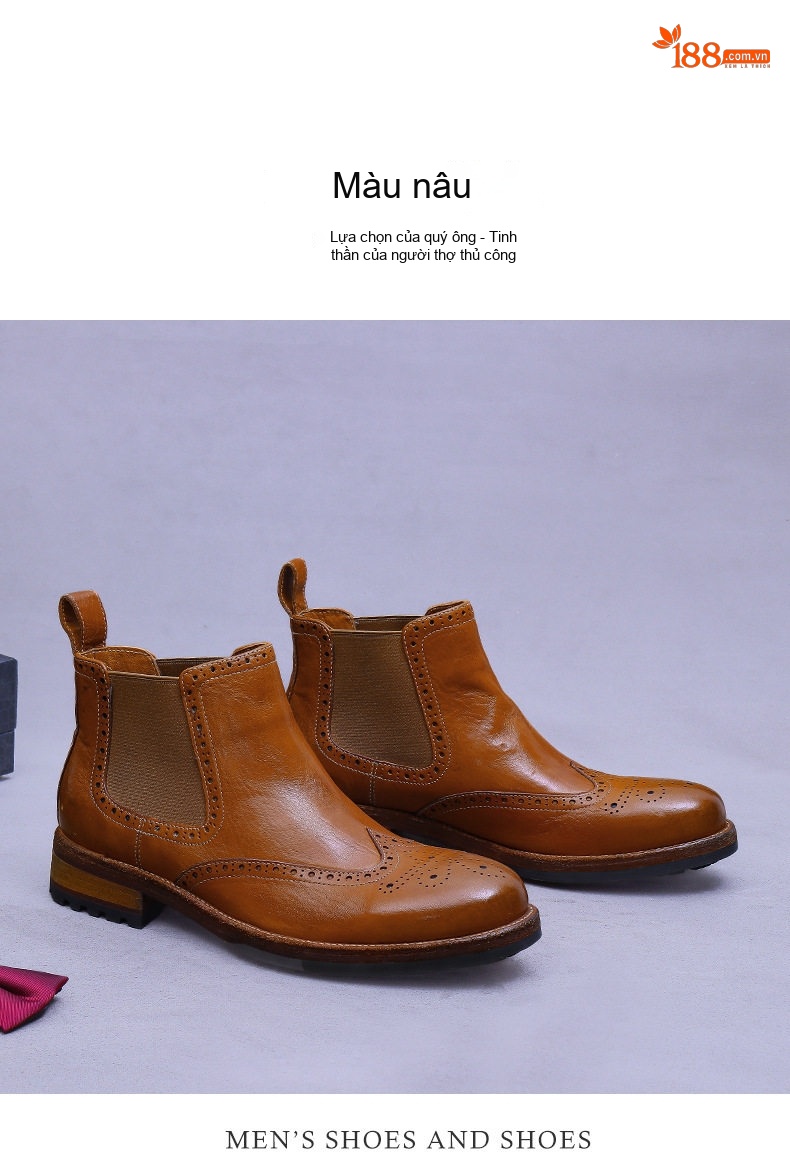 Boot Nam Cao Cổ Da Bóng Khóa Kéo Bên Hông Chiều Cao Đế Khoảng 3cm Màu Nâu, Đen chi tiết 16