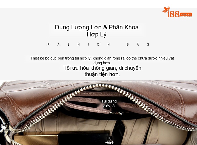 Túi Đeo Chéo Nữ Một Ngăn Phong Cách Thời Trang Màu Đen, Trắng, Nâu chi tiết 12