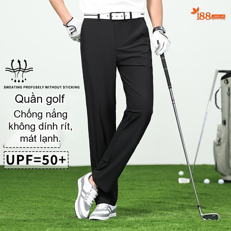 Quần Golf Dài Nam Ống Đứng Mỏng Mát Chống Nhăn Thoáng Khí Màu Xám, Đen