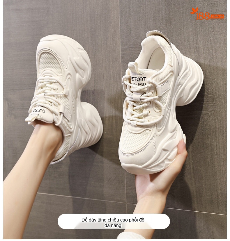 Giày Sneaker Nữ Đế Cao Khoảng 6cm Dây Buộc Kiểu Dáng Ulzzang Màu Trắng, Đen chi tiết 1