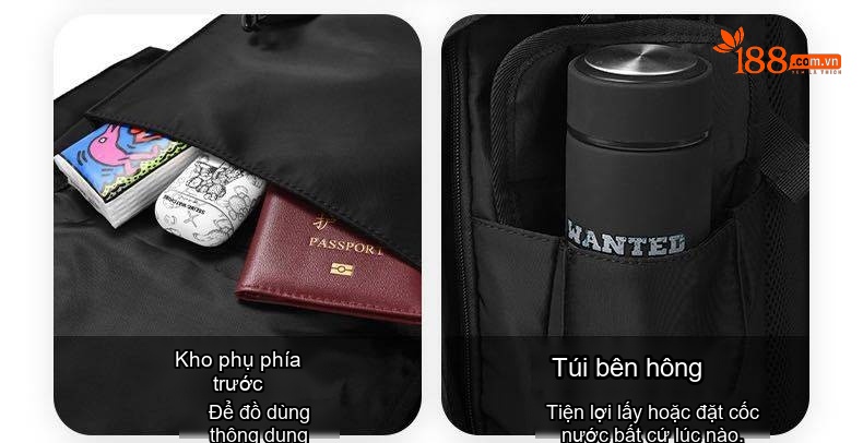 Balo Nam Đeo Lưng Vải Dù Chống Nước Chống Sốc Laptop Đi Học Du Lịch Leo Núi Màu Đen chi tiết 15