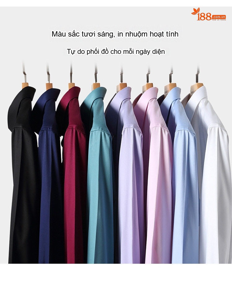 Áo Sơ Mi Dài Tay Nam Vải Sợi Tre Công Sở Màu Đen, Đỏ Rượu, Tím, Trắng... chi tiết 4