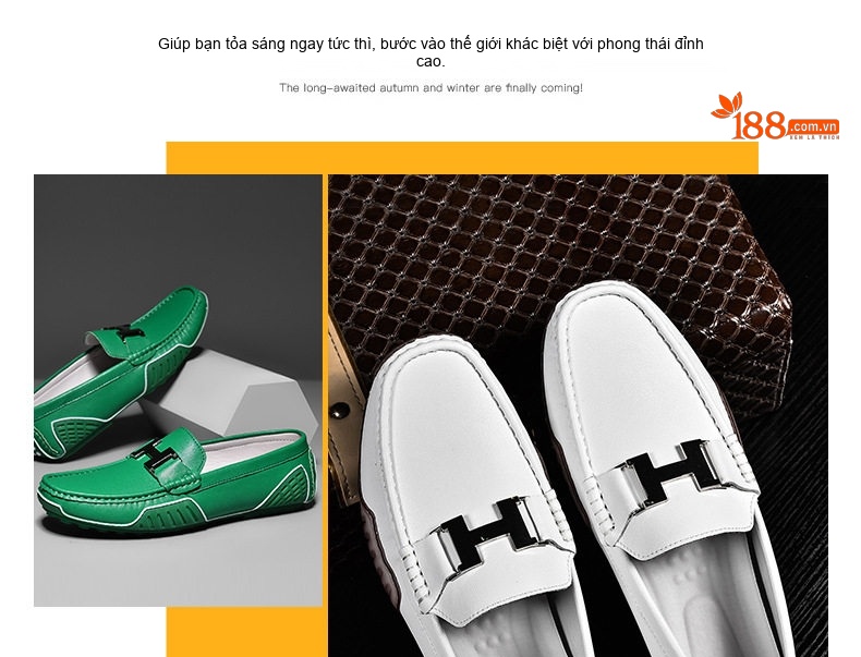 Giày Lười Nam Da Thật Thoáng Khí Chiều Cao Đế Khoảng 2cm Màu Đen, Nâu, Xanh Dương, Trắng... chi tiết 3
