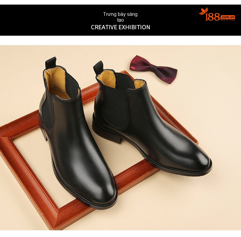 Giày Chelsea Boot Nam Da Bò Chiều Cao Đế Khoảng 3cm Màu Đen, Nâu chi tiết 23