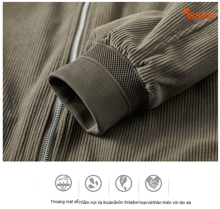 Áo Khoác Cotton Nam Lót Lông Cổ Lông Cừu Form Rộng Màu Nâu, Đen, Xám chi tiết 3