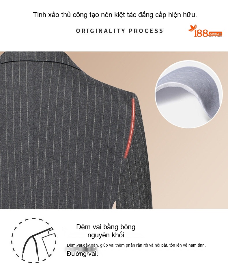 Bộ Vest Nam Kẻ Sọc Dáng Ôm Chống Nhăn Cúc Đôi Màu Xám chi tiết 10