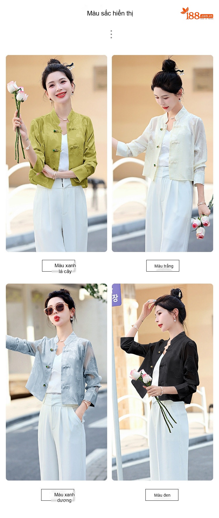 Áo Khoác Cardigan Nữ Kiểu Trung Quốc Tân Thời Thượng, Mỏng, Tay Lỡ Màu Xám, Đen, Xanh Lá, Trắng... chi tiết 4
