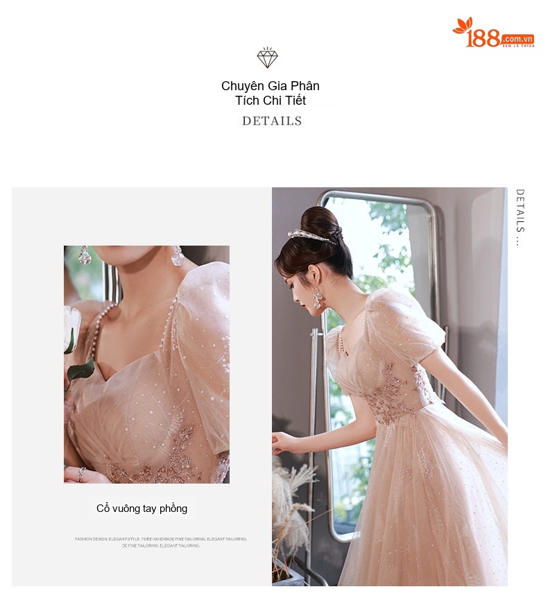 Váy Dạ Hội Dáng Dài Tay Bồng Sang Trọng Màu Champagne chi tiết 6