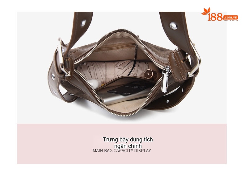 Túi Đeo Vai/Kẹp Nách Nữ Da Mờ Dáng Trăng Khuyết/Hobo Lớn Màu Nâu chi tiết 4
