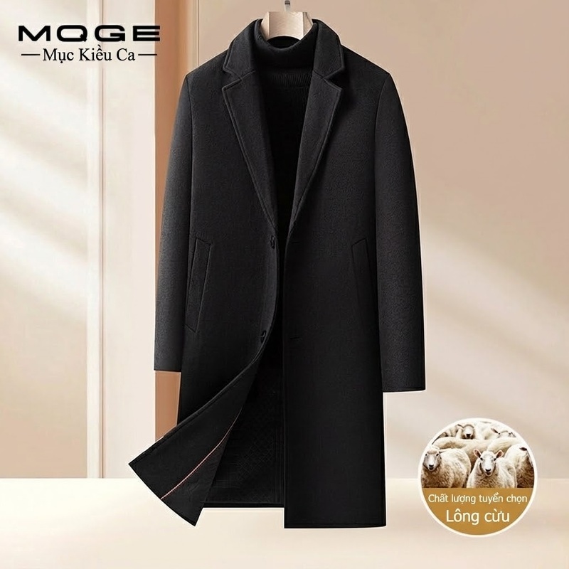 Áo Khoác Dạ Nam Dáng Dài Vừa Vặn Cổ chữ Vest Lông Cừu Dày Dặn Màu Đen, Nâu, Xám Xanh