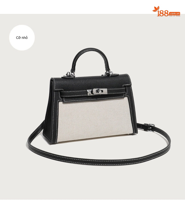 Túi Kelly Nữ Vải Canvas Mềm Mại Lớn Đeo Vai, Xách Tay, Đeo Chéo Màu Trắng, Nâu chi tiết 22