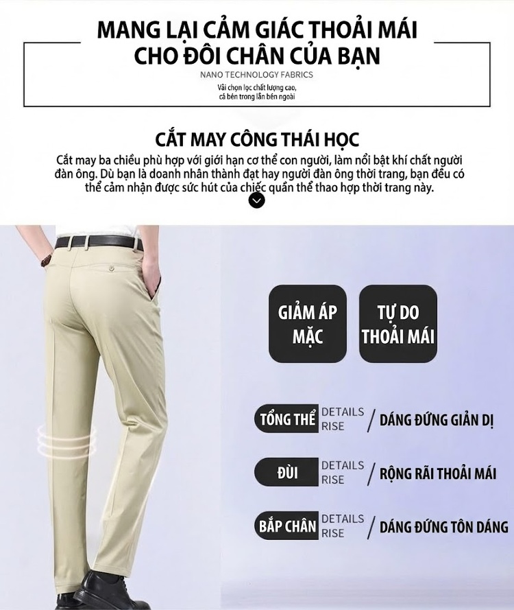 Quần Âu Nam Dáng Suông Mỏng Nhẹ Không Nhăn Cho Bố Trung Niên Màu Đen, Kem, Xám, Be chi tiết 35