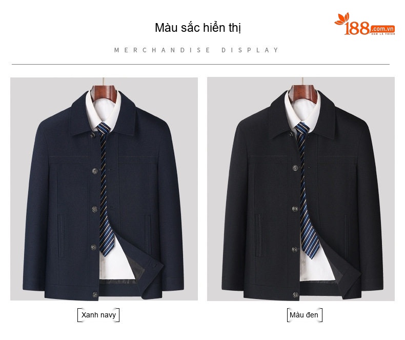 Áo Khoác Nam Cổ Bẻ Cài Nút Kiểu Dáng Business Casual Màu Đen, Xanh Navy chi tiết 2