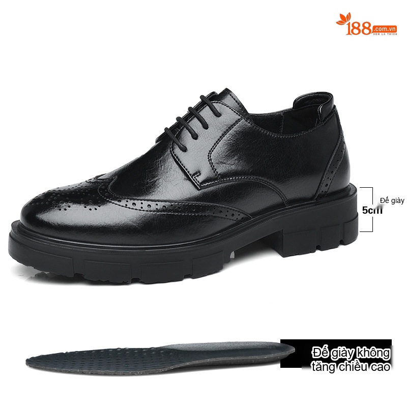 Giày Tây Buộc Dây Nam Da Bò Chiều Cao Đế 8cm Phong Cách Anh Quốc Màu Đen