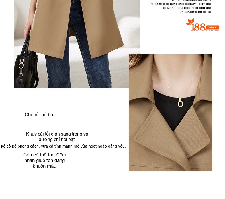 Áo Khoác Gió Nữ Dáng Vest Trung Niên Thanh Lịch Màu Nâu, Kem, Xanh Navy chi tiết 4