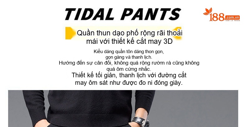 Quần Dài Nam Cotton Ống Suông Rộng Thoải Mái Lưng Cao Màu Đen, Xám, Be chi tiết 7
