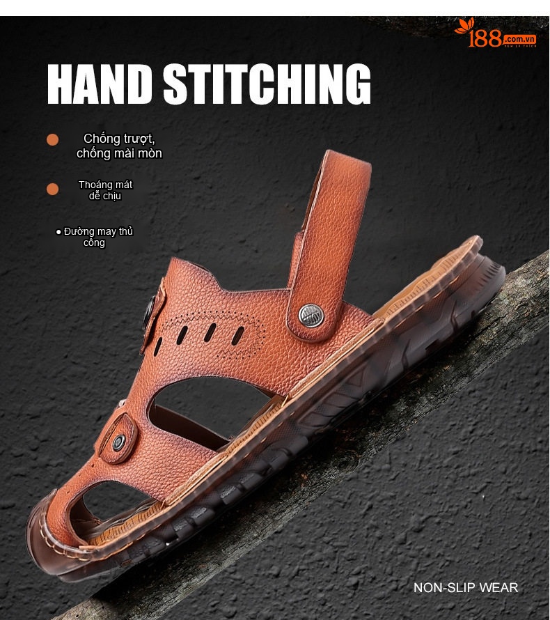 Dép Sandal Nam Da Bóng Quai Hậu Chiều Cao Đế Khoảng 2cm Màu Nâu, Đen chi tiết 13