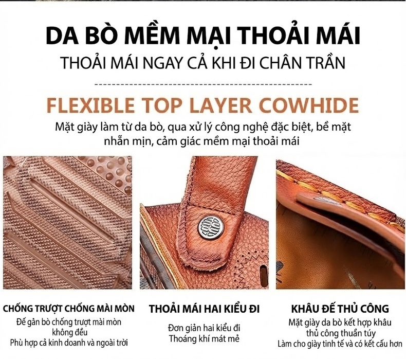 Dép Sandal Nam Da Bóng Quai Hậu Chiều Cao Đế Khoảng 2cm Màu Nâu, Đen chi tiết 14
