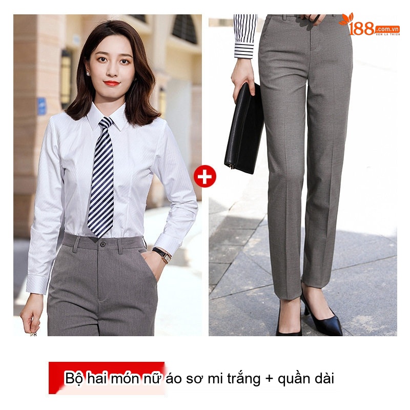 Áo Sơ Mi Dài Tay Nam Nữ Không Nhăn Phong Cách Công Sở Thêu Logo Màu Trắng, Xanh